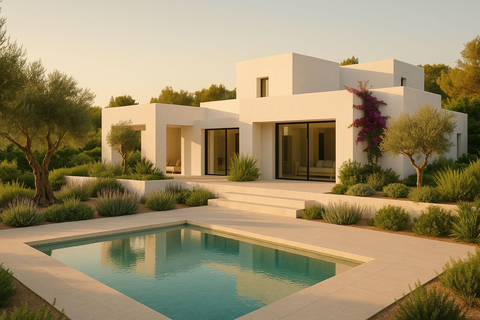 Beautiful garden villa in Ibiza. Minimalist image